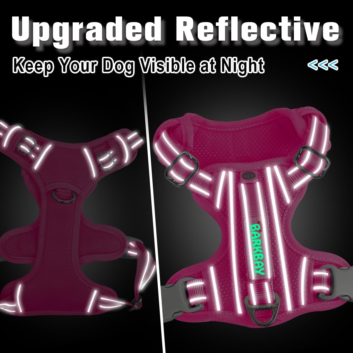 BARKBAY Dog Harness No Pull with ID Tag Pocket - Heavy Duty, Reflective, Easy Control for Large Dogs(Pink,XS)