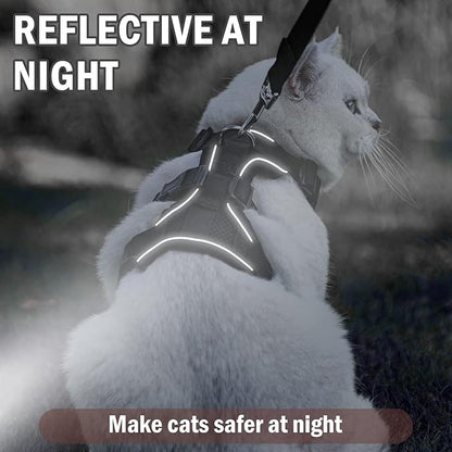 PUPTECK Cat Harness and Leash Set Escape Proof for Walking, Breathable Mash Vest Adjustable Harness for Cats Puppy Small Animals, Reflective at Night, Black Small