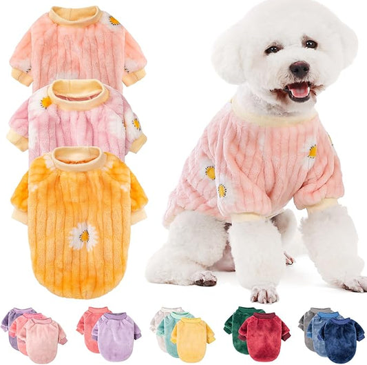 FabriCastle Small Dog Sweaters, 3-Pack Dog Clothes XS for Dogs Girl & Cats, Soft and Warm Pet Coats XXS - XXL, Winter Pet Jackets, Doggy Apparel Costumes, Puppy Outfits (Pink,Violet,Yellow, X-Small)