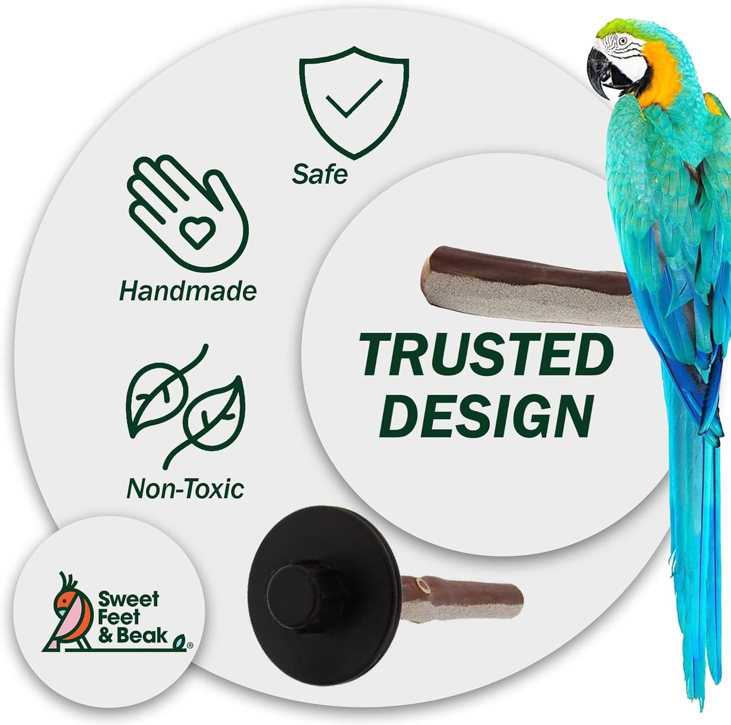 Sweet Feet and Beak Superoost Manzanita Pumice Pedicure Perch- Easy to Install Bird Cage Accessories for Healthy Feet, Nails and Beak - Natural Bird Perches Imitates Birds' Life in The Wild - XL 14"