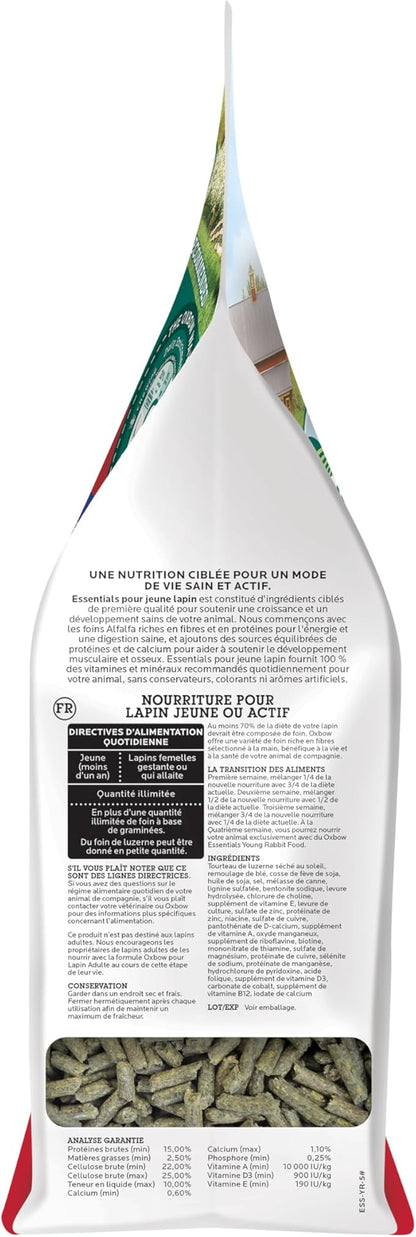 Oxbow Essentials Rabbit Food, Young Rabbit, Made with Oxbow Alfalfa Hay, Pet Food Pellets with Vitamins & Minerals, Small Animal Pet Products, Bunny Supplies, Made in USA, High Fiber, 5 lb. bag