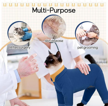 T'CHAQUE Sticky Hair Cat Onesie - Soft Long Sleeve Cat Pajamas, Anti-Shedding,Surgery Recovery Suit, Wound Protection & Preventing Licking, Kitten Sweaters for Male Female, Blue-XS