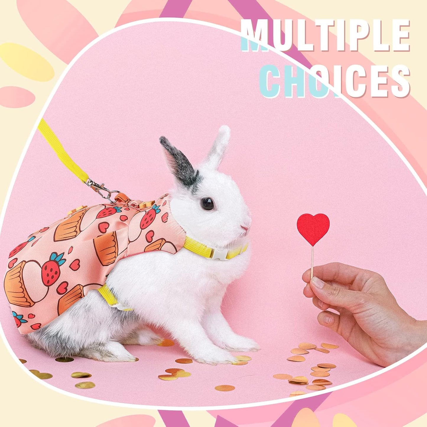 3 Sets Rabbit Bunny Harness and Leash, Cute Easter Bunny Clothes for Rabbits Dress Costume Walking Harness Escape Proof Pet Supply for Hedgehog Ferret Squirrel (Cake, Animal, Pineapple)