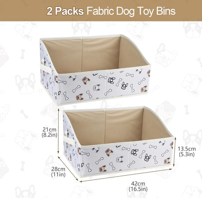 2 Pack Collapsible Dog Toy Basket|Trapezoid Fabric Dog Toy Bin|Dog Toy Box for Living Room Area|Pet Toy Basket for Dogs|Dog Stuff Organizer for Pet Toys,Leash,Blanket-Cute Printing