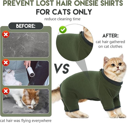 Sticky Cat Clothes Stretchy, Sphynx Hairless Sweater & Pajamas for Cats only, Soft Cat Onesie for Cats After Surgery Female Male & Hair Loss Prevention, Green L