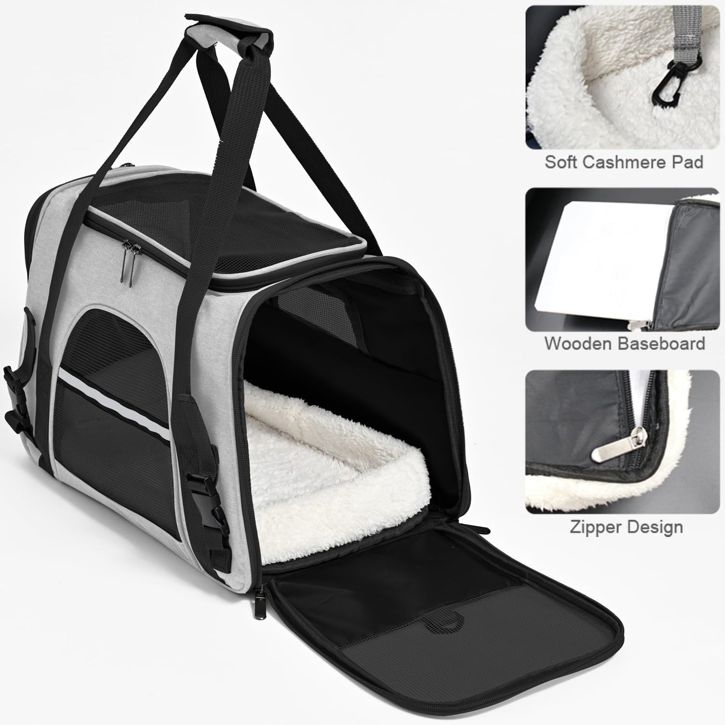 Dog Cat Carrier Soft for Small Pet Up to 16 Lbs TSA Airline Approved Travel Carrier Collapsible Puppy Car Mesh Bag 17.5 * 10.2 * 11.4 inch - Grey & Black