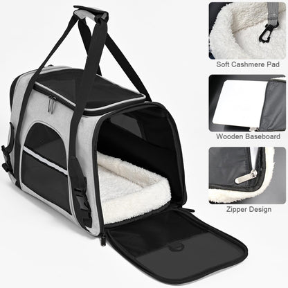 Dog Cat Carrier Soft for Small Pet Up to 16 Lbs TSA Airline Approved Travel Carrier Collapsible Puppy Car Mesh Bag 17.5 * 10.2 * 11.4 inch - Grey & Black