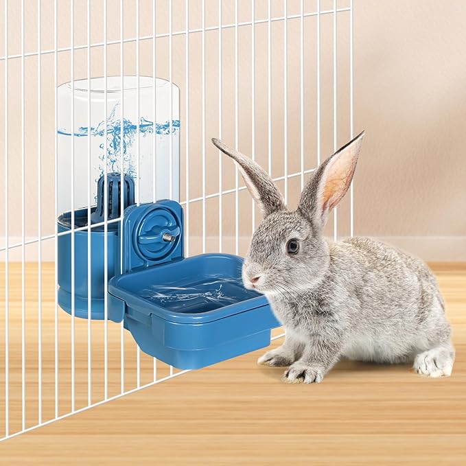 VANNON Small Animal Filter Water Dispenser for Crate, 26oz Water Bottle for Cage, BPA Free and Anti-Overeflow Pet Water Bowl for Small Dogs, Cats and Rabbits, Blue