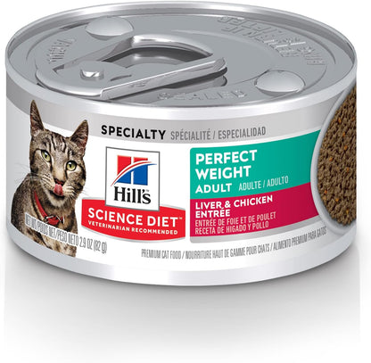 Hill's Science Diet Perfect Weight, Adult 1-6, Weight Management Support, Wet Cat Food, Liver & Chicken Minced, 2.9 oz Can, Case of 24