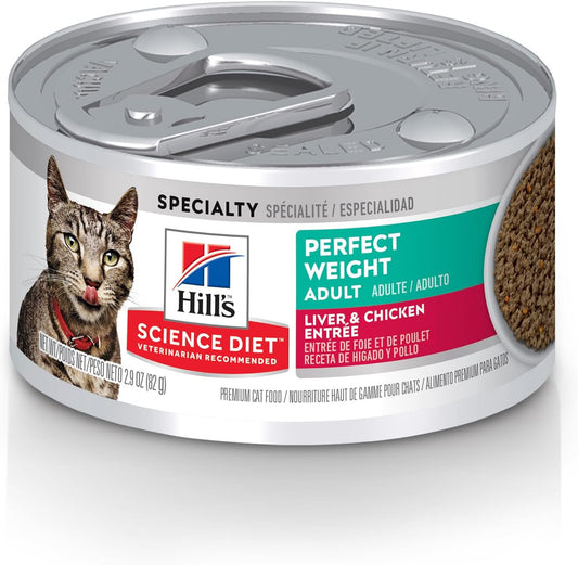 Hill's Science Diet Perfect Weight, Adult 1-6, Weight Management Support, Wet Cat Food, Liver & Chicken Minced, 2.9 oz Can, Case of 24