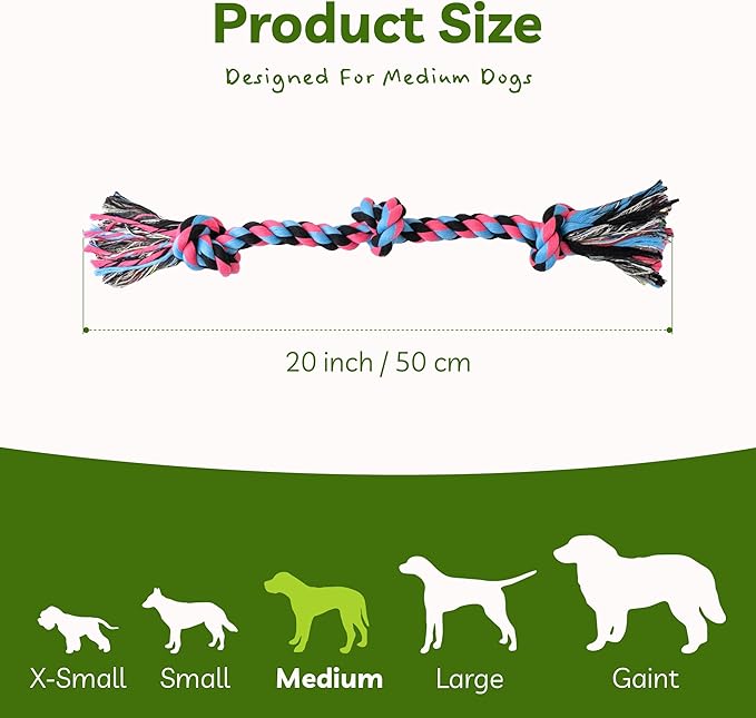 SHARLOVY Dog Rope Toy for for Medium Dogs, Durable Cotton Dog Chew Toys for Aggressive Chewers, Interactive Tug of War Dog Toys for Medium to Large Breed