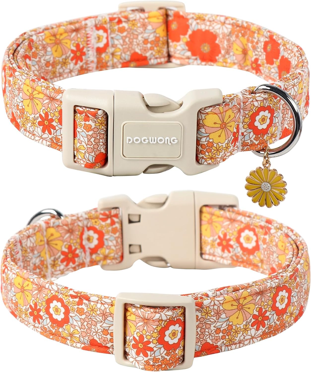 DOGWONG Fall Flower Dog Collar- Cute Flower Dog Collars Adjustable Floral Dog Collar for Girl Female Small Medium Large Dogs XL