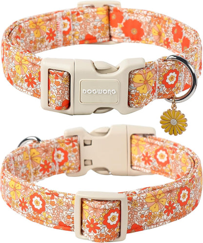 DOGWONG Fall Flower Dog Collar- Cute Flower Dog Collars Adjustable Floral Dog Collar for Girl Female Small Medium Large Dogs XL