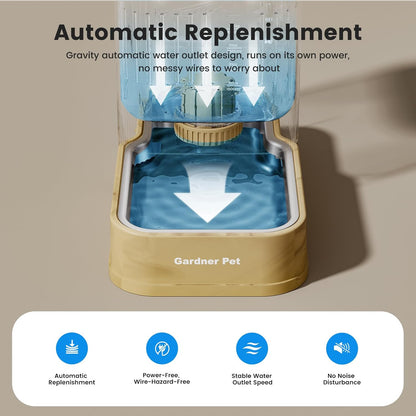 Gardner Pet Automatic Dog Water Dispenser Gravity Waterer with Stainless Steel Bowl Water Dispenser 8.5L Large Capacity Water Feeder with Filters for Dogs Cats Pets, BPA-Free Noise-Free (Brown, 8.5L)