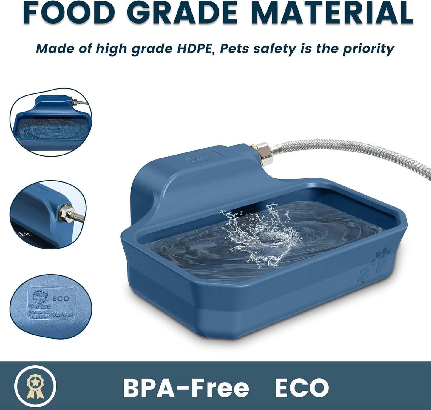 Automatic Water Dispenser for Dogs/Cats, 1 Gallon Auto-Fill Dog Water Bowl Dispenser for Indoor/Outdoor, Large Water Feeder for Pets/Livestock, BPA-Free, Wide Mouth, Fits GHT 3/4" Faucet, Blue