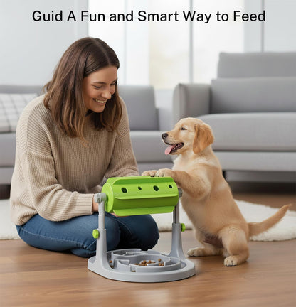Interactive Dog & Cat Food Puzzle Toy - Treat Boredom Dispensing Slow Feeder - Anxiety IQ Training in Smart Feeding and Adjustable Height for Small/Medium Dogs