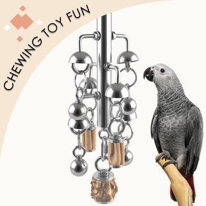 KATUMO Large Bird Toys, Natural Wooden and 304 Stainless Steel Bell Toy for Parrots, 1.46 LB Heavy Birds Cage Toy for Amazon Parrot, African Greys, Budgies, Lovebirds, Cockatiels,Cockatoo