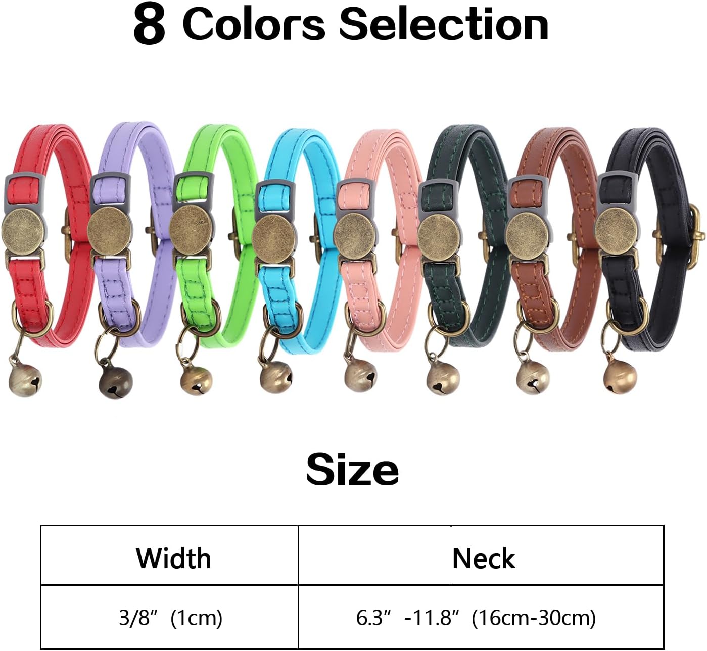 Cat Collar Breakaway, Personalized Leather Cat Collar with Bells-Adjustable Customized Collar with Name & Phone Number Tag for Girl Boy Cats -Quick Release Buckle for Cats & Kittens (Pink)