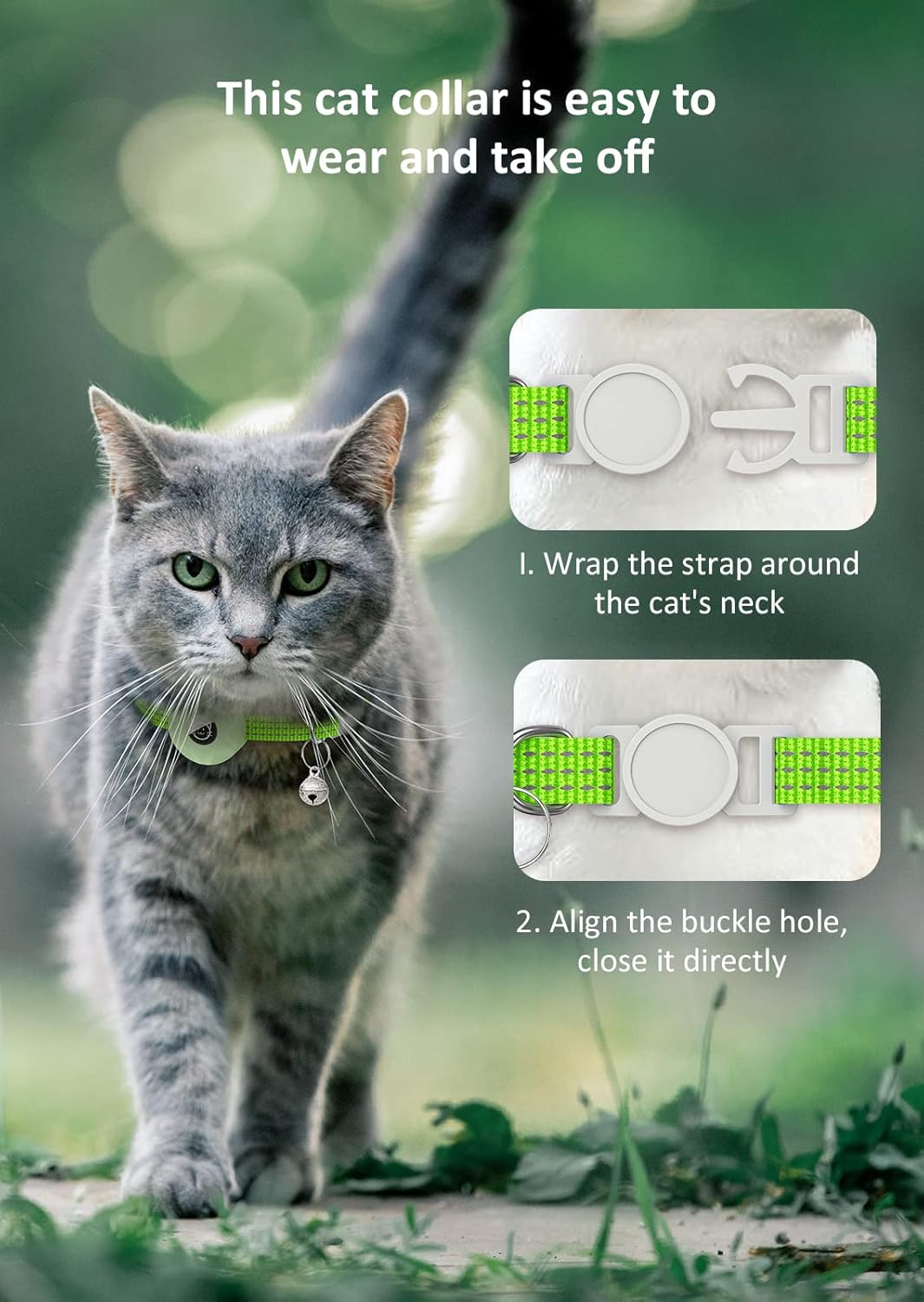Apple AirTag Cat Collar, GPS Tracker Kitten Collar with Breakaway Feature, Lightweight and Reflective, Perfect for Cats and Puppies (Luminous Green)