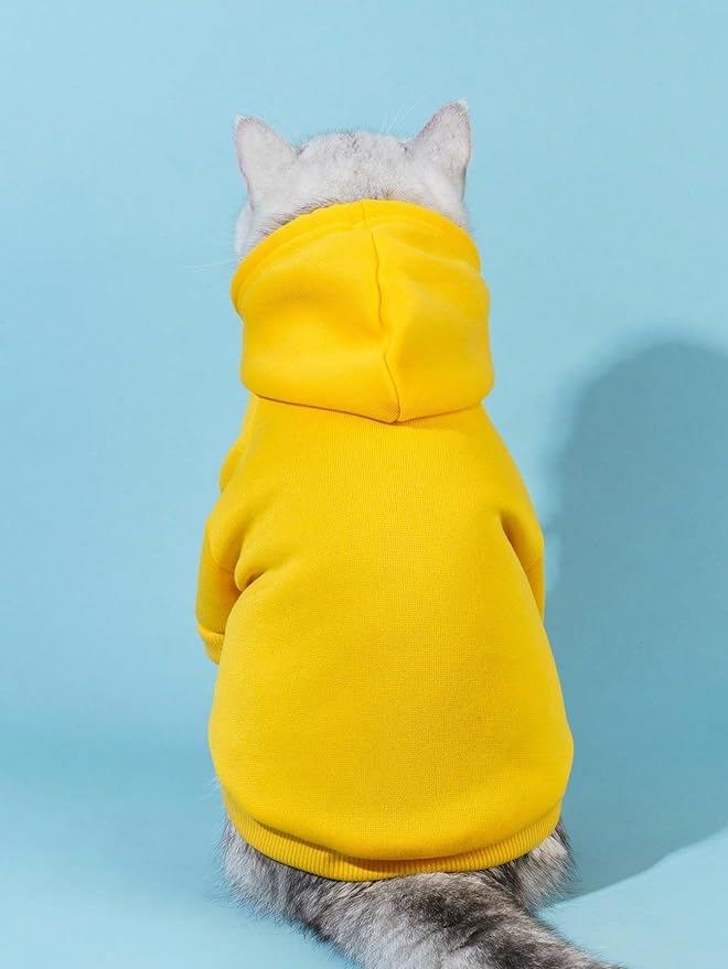 QWINEE Basic Dog Hoodie Sweatshirt Puppy Sweater Warm Cat Costumes Pet Clothes for Chihuahua Puppy Kitten Small Medium Dogs Yellow Medium