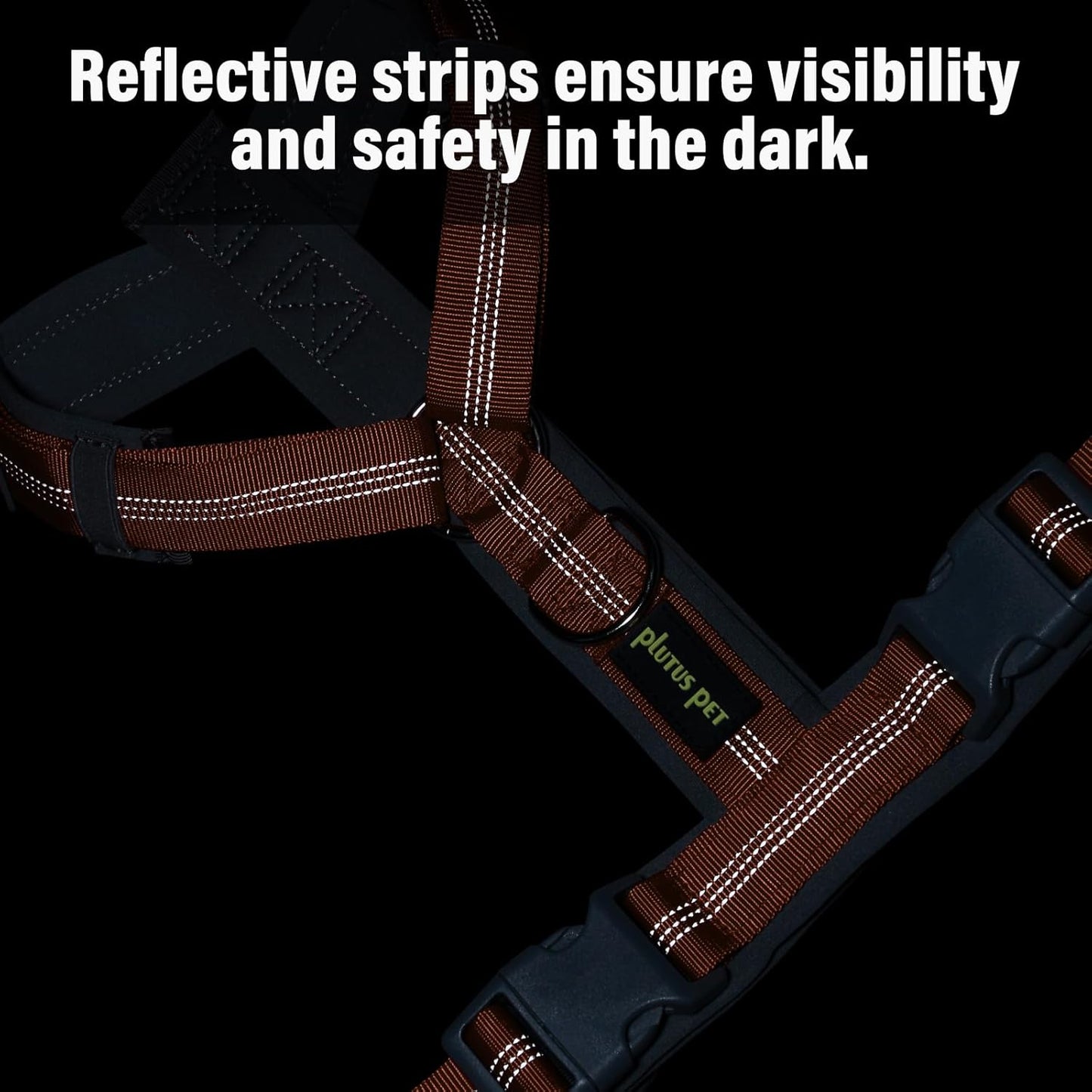 PLUTUS PET No Pull Dog Harness, Adjustable Nylon Harness with Soft Padding, Reflective, Heavy Duty for Large Dogs (Orange, L)