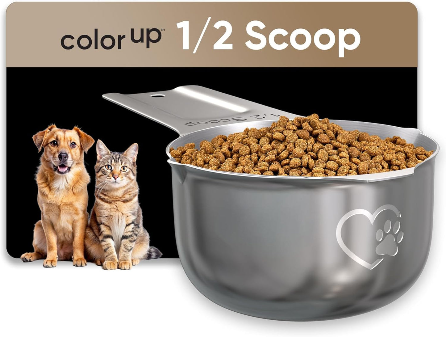 Color Up ½ Cup Pet Food Scoop – Stainless Steel Dog Food Scoop Cup (8 Tbsp) – Rust-Resistant, Heavy-Duty Measuring Scoop for Dogs, Cats, Birds & Rabbits – Perfect for Dry Food & Treats