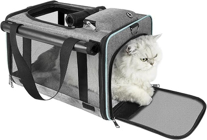 Cat Carrier American, United, Delta Airline Approved/Soft-Sided Pet Travel Bag for Medium Cat 15+ lbs Small Dog Traveling Crate Under 15 Pounds TSA Approved Carrying Cage Underseat Cabin Gray