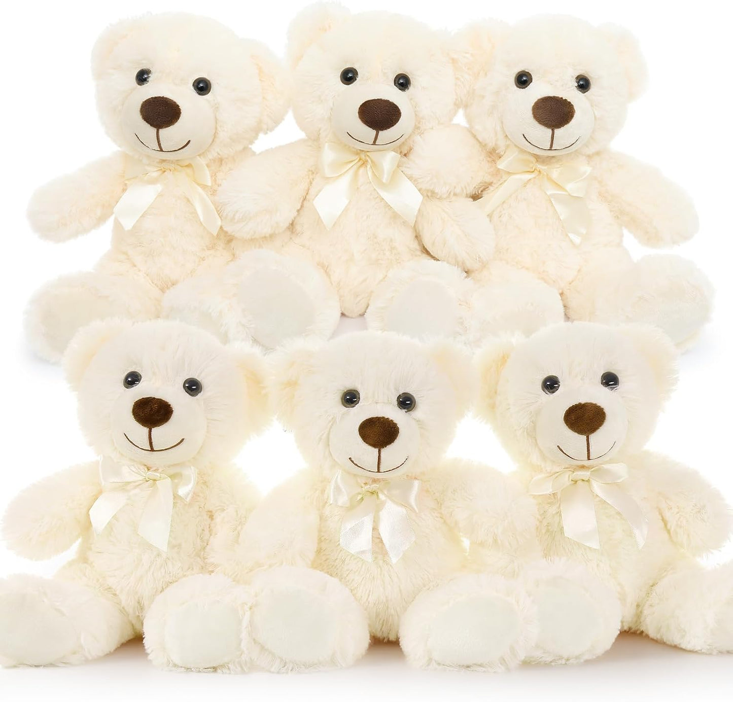 MorisMos 6Pcs Teddy Bears Bulk Baby Shower, 14inch Cute Teddy Bear Stuffed Animals Plush, Small Stuffed Bears on Centerpiece Baby Shower, White