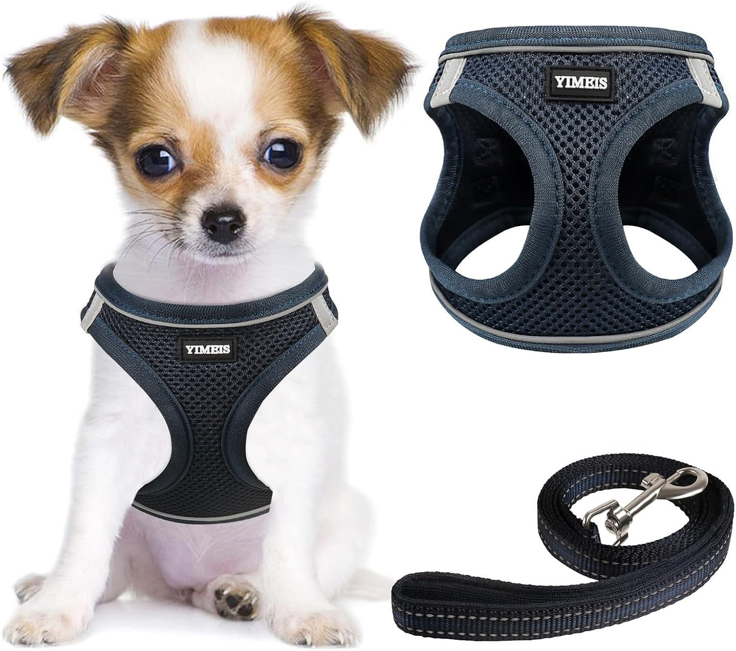 YIMEIS Dog Harness and Leash Set, No Pull Soft Mesh Pet Harness, Reflective Adjustable Puppy Vest for Small Medium Large Dogs, Cats (Navy, X-Small (Pack of 1)