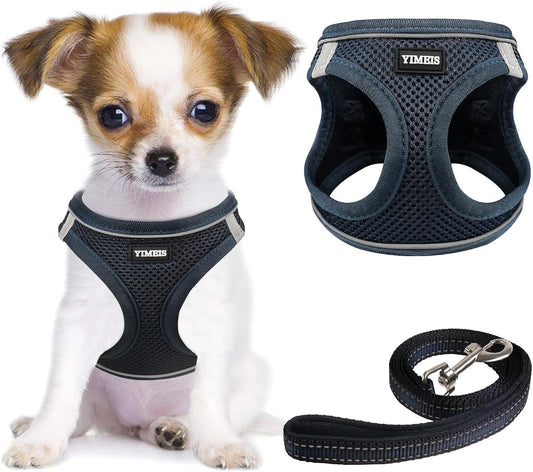 YIMEIS Dog Harness and Leash Set, No Pull Soft Mesh Pet Harness, Reflective Adjustable Puppy Vest for Small Medium Large Dogs, Cats (Navy, X-Small (Pack of 1)