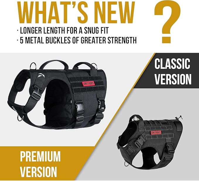 OneTigris Tactical Large Dog Harness, 5X Metal Buckled No Pull Service Dog Harness Vest with Hook & Loop Panels, Military Heavy Duty Dog Vest for Walking Hiking Training