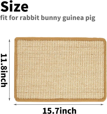 PODOO Bunny Scratch Pads, Sisal Rabbit Scratching Pad, Natural Rabbit Resting Mats for Cages, Forage Grass Mat Indoor Essentials Accessories for Guinea Pig Cat (4Pcs, 15.7x11.8 inches)
