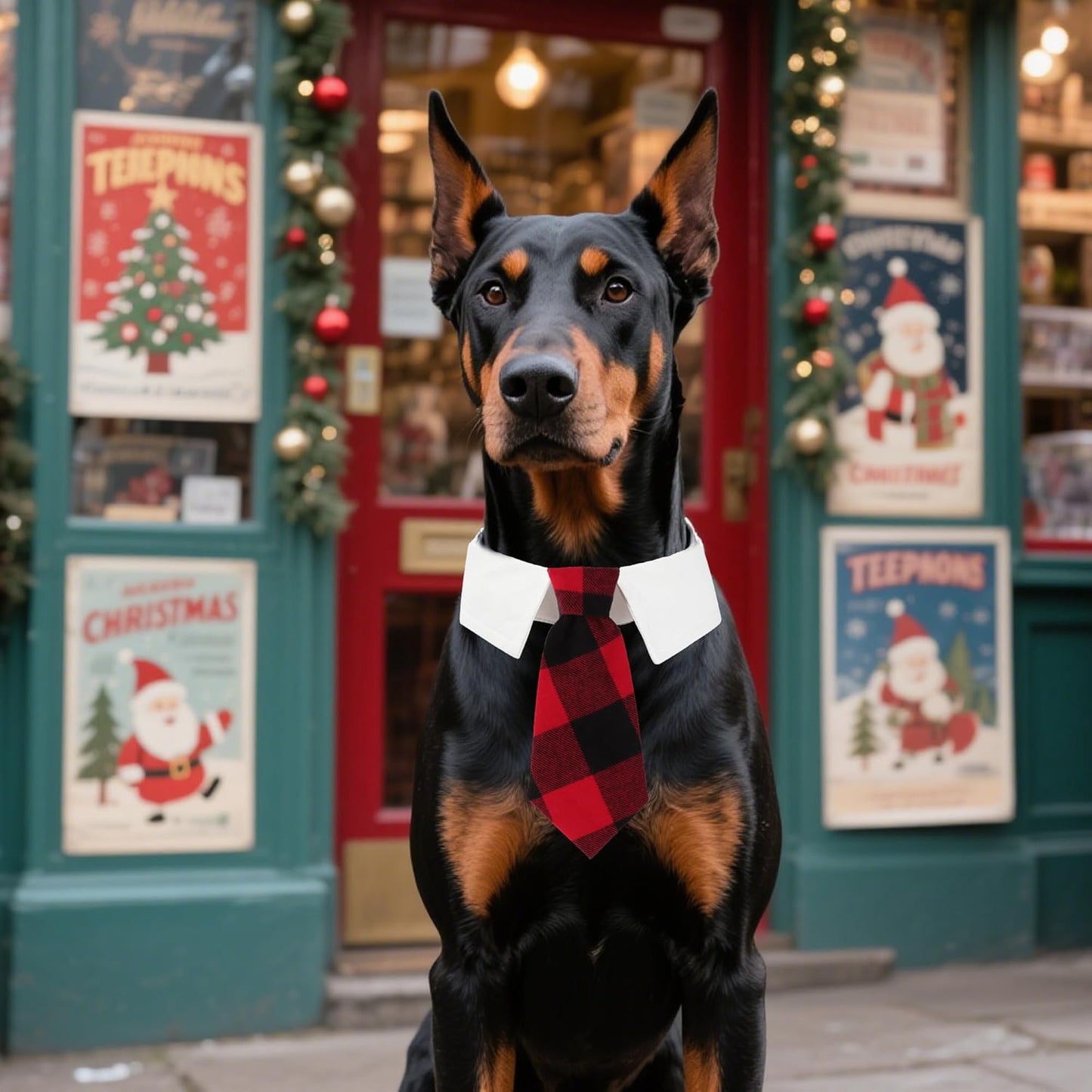 ADOGGYGO Christmas Dog Necktie, Xmas Pet Tuxedo Costume, Red Plaid Christmas Neck Tie Collars for Large Dogs (Large)