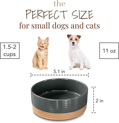 Mora Ceramic Pet Bowl Size Small - Food/Water Dish for Puppy Dogs, Cats, Guinea Pig, Rabbit, Hamster, Snake, ect. 11oz or 2 Cups - Basic Bowls for Your Dog or Cat, Mix and Match for a Set - Charcoal