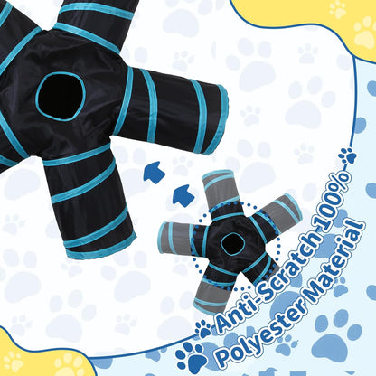 Pet Cat Tunnel, 5 Way Tunnels for Indoor Cats, Collapsible Pet Tunnel for Kitten, Puppy, Rabbit, 25cm-Wide Tunnels, Durable & Breathable, with Peek Hole Toy Ball