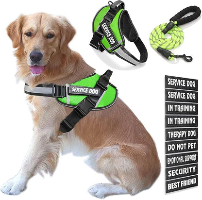 Service Dog Vest, 9 Dog Patches No Pull Dog Harness and Leash Set with Handle,Easy On and Off Pet Vest Harness with Night Safe Reflective Straps for Small Medium Large Breed Dogs