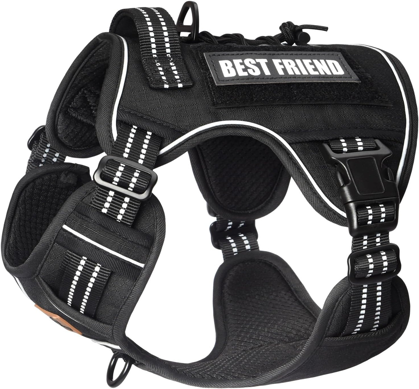 PET MARVEL Tactical Dog Harness for Small Size, No Pull Military Dog Vest with Easy Control Handle, Molle Hoop & Loop, Adjustable Reflective Reinforced Stich for Walking Training, Black