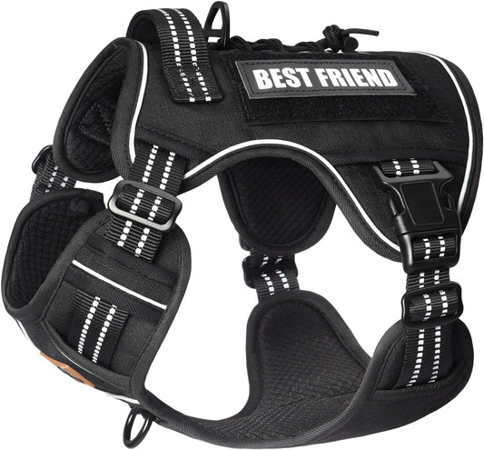 PET MARVEL Tactical Dog Harness for Small Size, No Pull Military Dog Vest with Easy Control Handle, Molle Hoop & Loop, Adjustable Reflective Reinforced Stich for Walking Training, Black