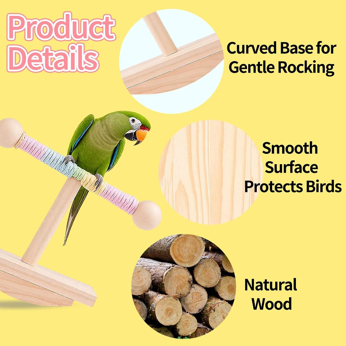 Parakeet Toys, Natural Wood Bird Perch Stand Training, Intelligence Puzzle Enrichment Toys for Parakeets,Wood Stand Toy for for Parakeets Budgies Conures Lovebirds Cockatiels (B, M)