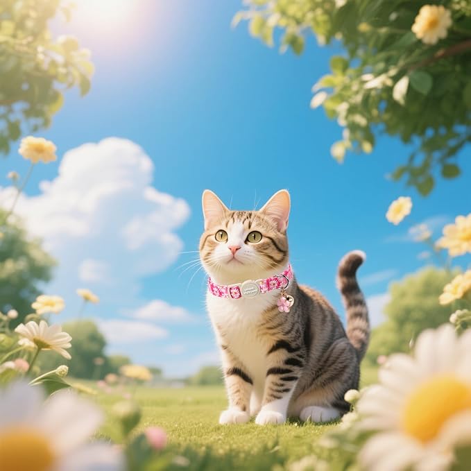 Unique style paws 2 Pack Spring Summer Kitten Collar Breakaway with Bell&Pendant, Adjustable Safety Rose Daisy Flower Cat Cotton Collar for Girl Boy Cat and Small Pet