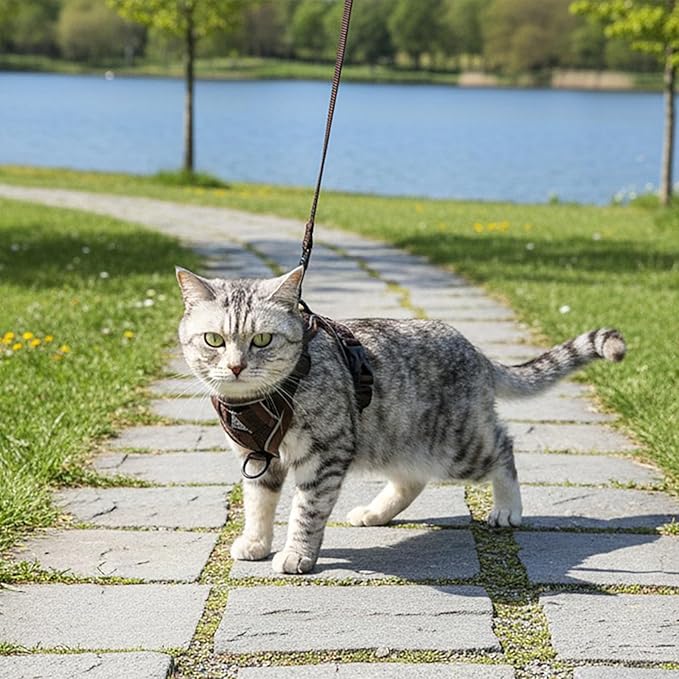 Cat Harness and Leash Set Escape Proof Tactical Large Kitten Harness Emotional Support Cat Vest, Brown, XXL