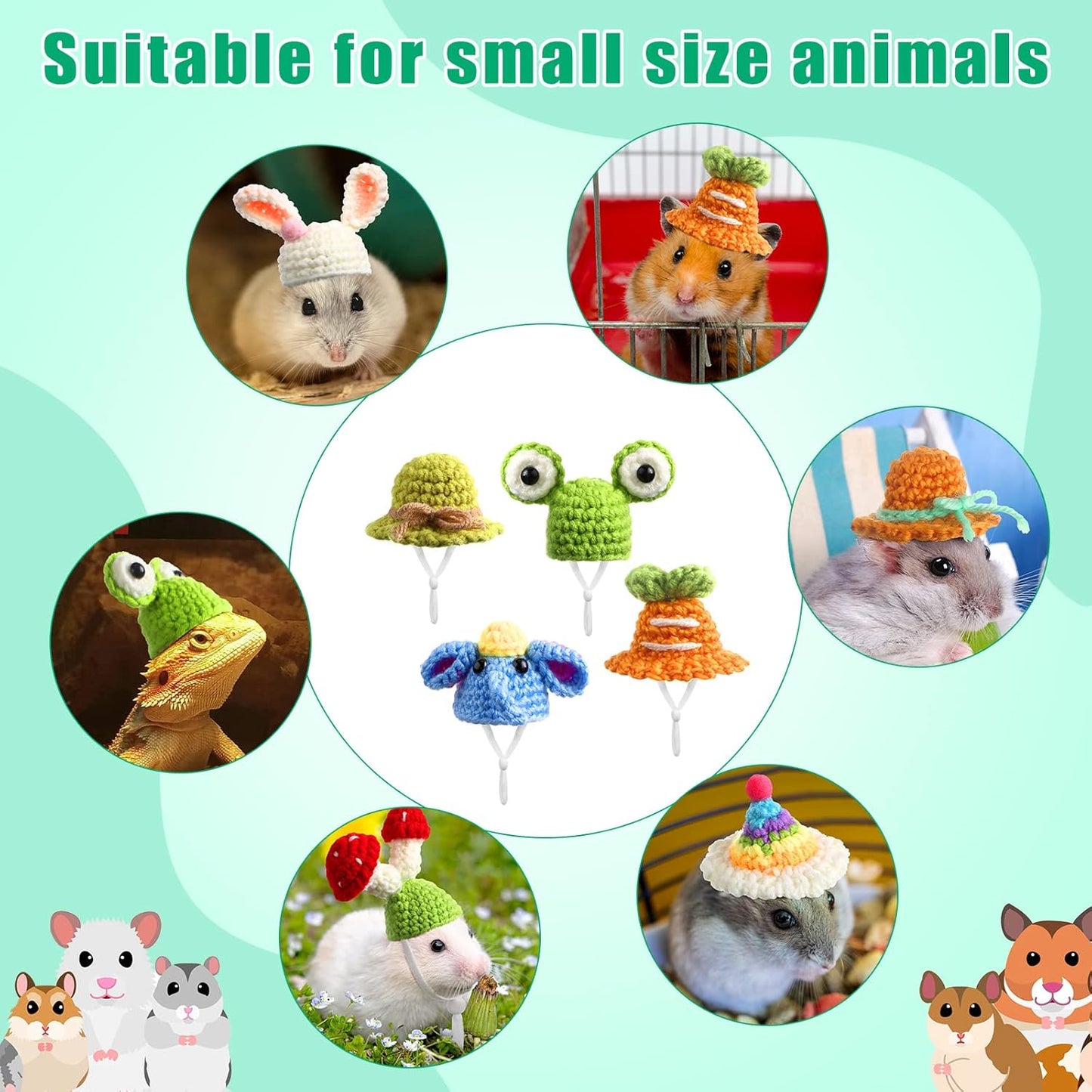 Kajaia 10 Pcs Hamster Hat Small Animals Cute Tiny Hat Mini Hand Knitted Hats for Snakes Pets Bearded Dragon Guinea Pig Bunny Costume Accessories Easter Holiday Parties(Fresh Style)