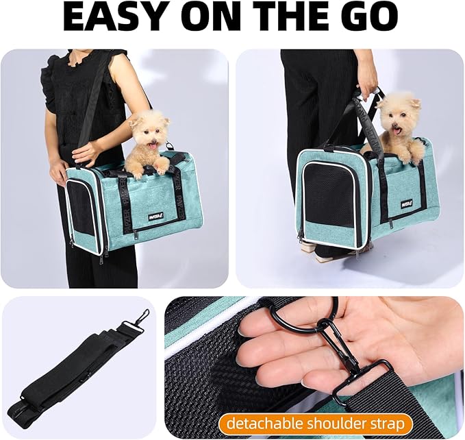 Top Load Medium Cat Carrier Private Curtain, United Approved TSA Pet Travel Crate Suitcase, Soft-Sided Small Dog Vet Friendly Carry Bag 18 x 11 x 11 Inch Delta, American Airline Undereat Teal