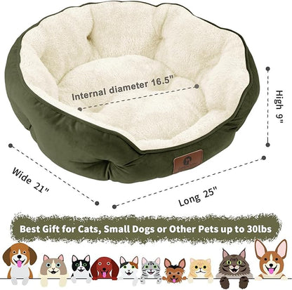 Asvin Medium Dog Bed for Medium Dogs, Cat Beds for Indoor Cats, Pet Bed for Puppy and Kitty, Extra Soft & Machine Washable with Anti-Slip & Water-Resistant Oxford Bottom, Green, 25 inches