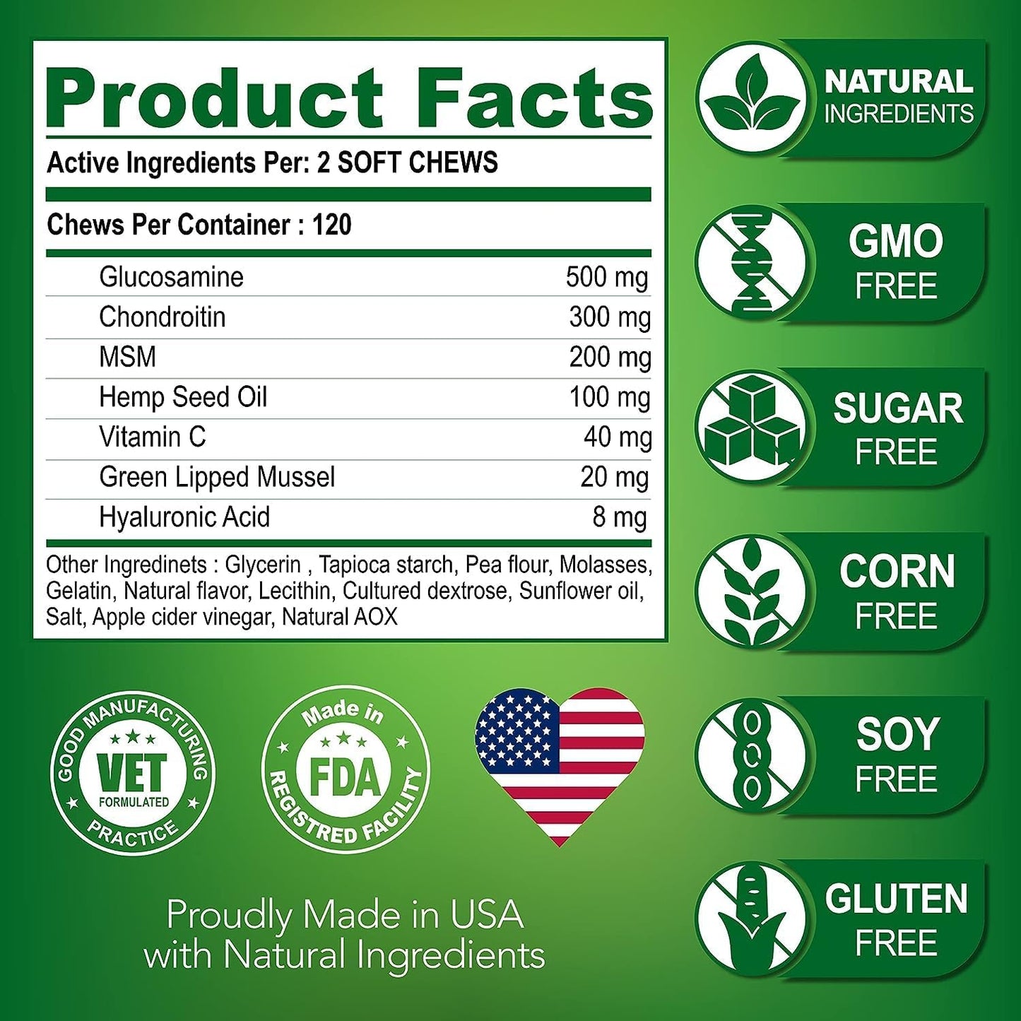 (2 Pack) Glucosamine for Dogs - Hip and Joint Supplement for Dogs - Glucosamine Chondroitin - Joint Pain Relief Pills - MSM - Hemp Oil - Advanced Health Support Supplement - 240 Mobility Chews