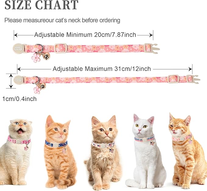 Unique style paws 2 Pack Spring Summer Kitten Collar Breakaway with Bell&Pendant, Adjustable Safety Rose Daisy Flower Cat Cotton Collar for Girl Boy Cat and Small Pet