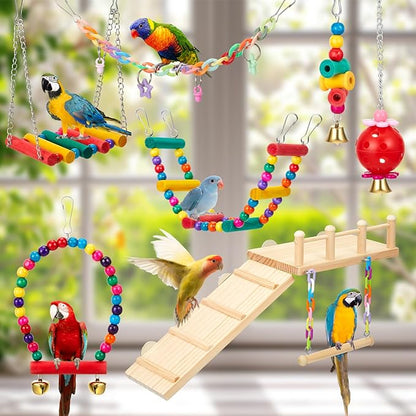 12 Pcs Cockatiel Toys Bird Toys for Conures, Bird Cage Accessories, Parakeets Perches Cage Parrot Ladders, for Hanging Swinging Standing Chewing Climbing Training