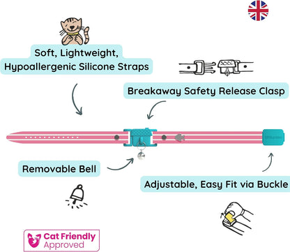 Kittyrama Bermuda Cat Collar with Bell - Breakaway Quick Release, Lightweight, Soft & Comfy