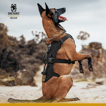 OneTigris Escape Proof Dog Harness, No Pull Dog Harness with Handles, Tactical Multi-Use Support Dogs Harnes for Large Dogs Everyday Wear Walking Hiking Training (Black, Medium)