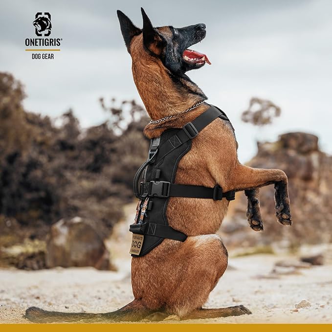OneTigris Escape Proof Dog Harness, No Pull Dog Harness with Handles, Tactical Multi-Use Support Dogs Harnes for Large Dogs Everyday Wear Walking Hiking Training (Black, X-Large)